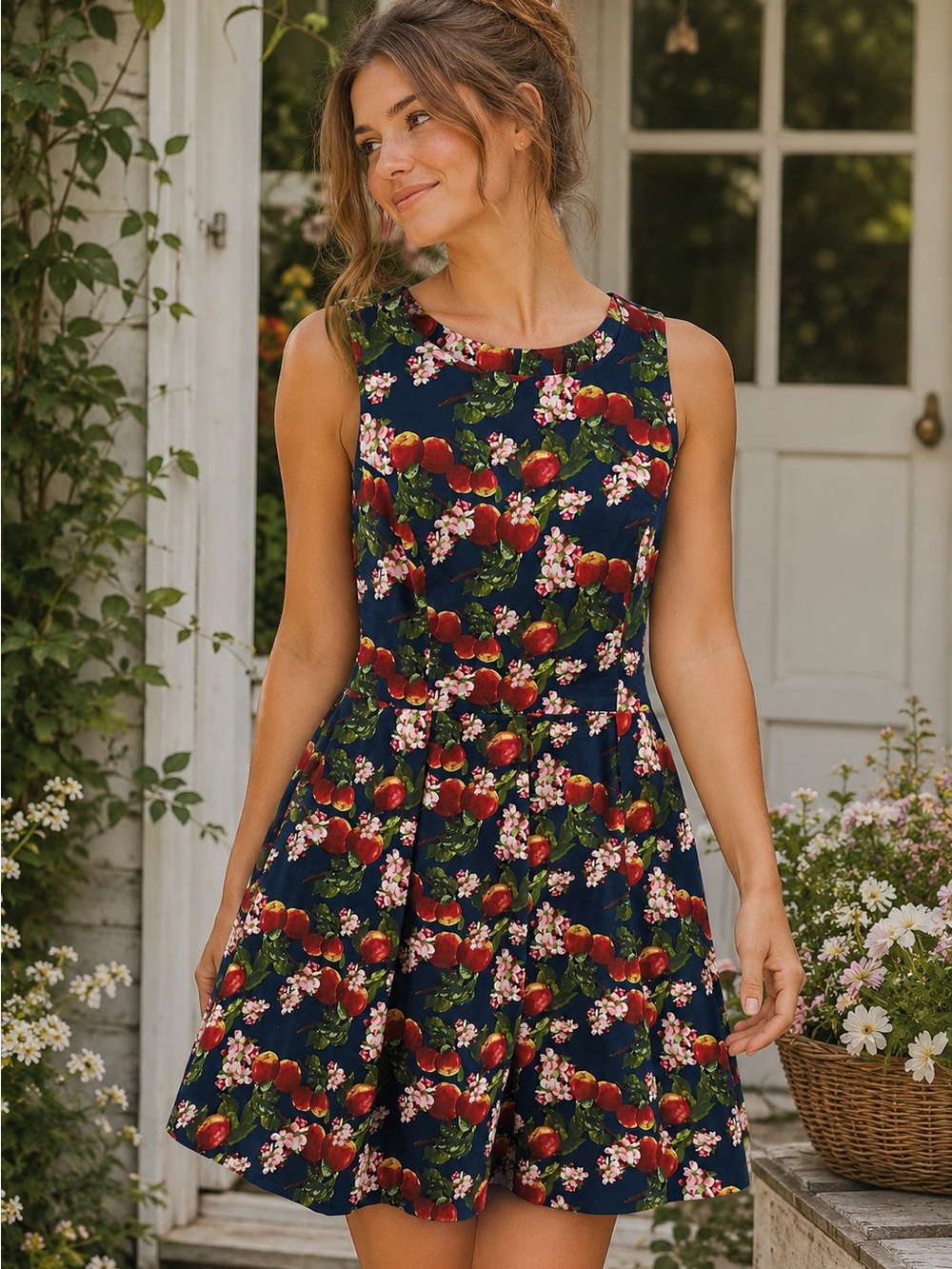 Lori M Collection Apple Blossom Fit & Flare Dress | Medium | 97% Cotton